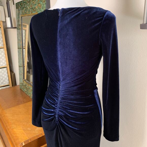 Vince Camuto Size 8 Maxi Dress Gown Midnight Blue Velvet Draped Formal Holiday - Picture 7 of 12